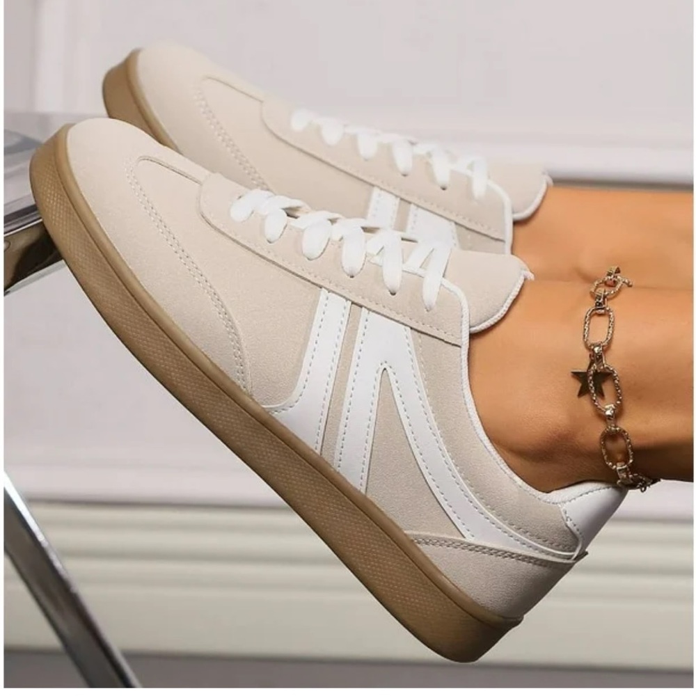 Stylish Beige and White Women's Sneakers